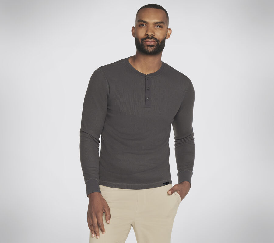 GO KNIT Waffle Henley, NOIR / GRIS ANTHRACITE, largeimage number 0