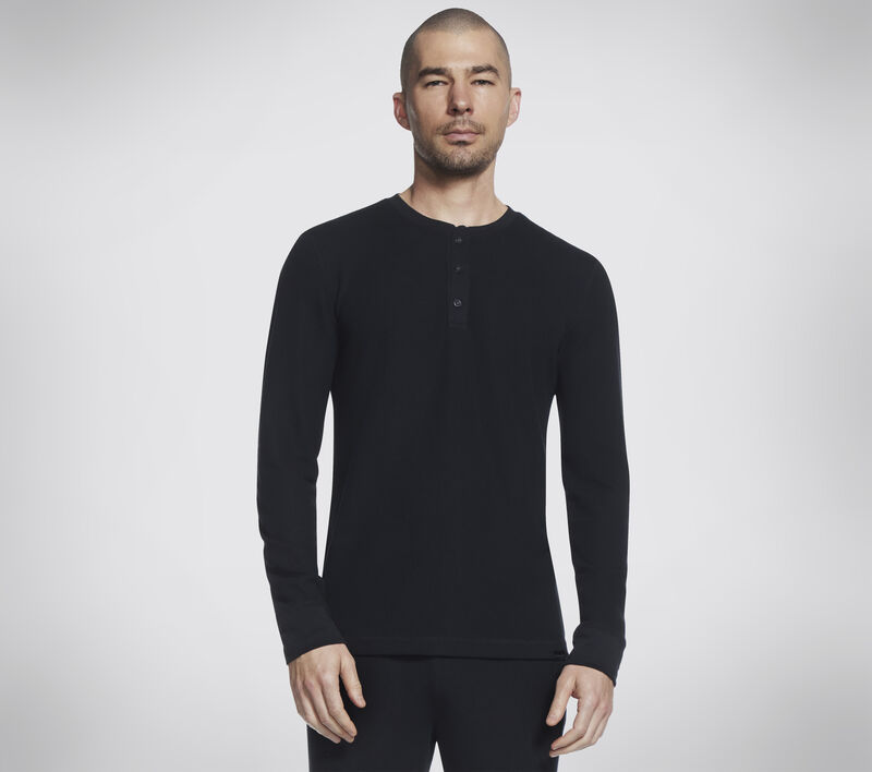 GO KNIT Waffle Henley, BLACK, largeimage number 0