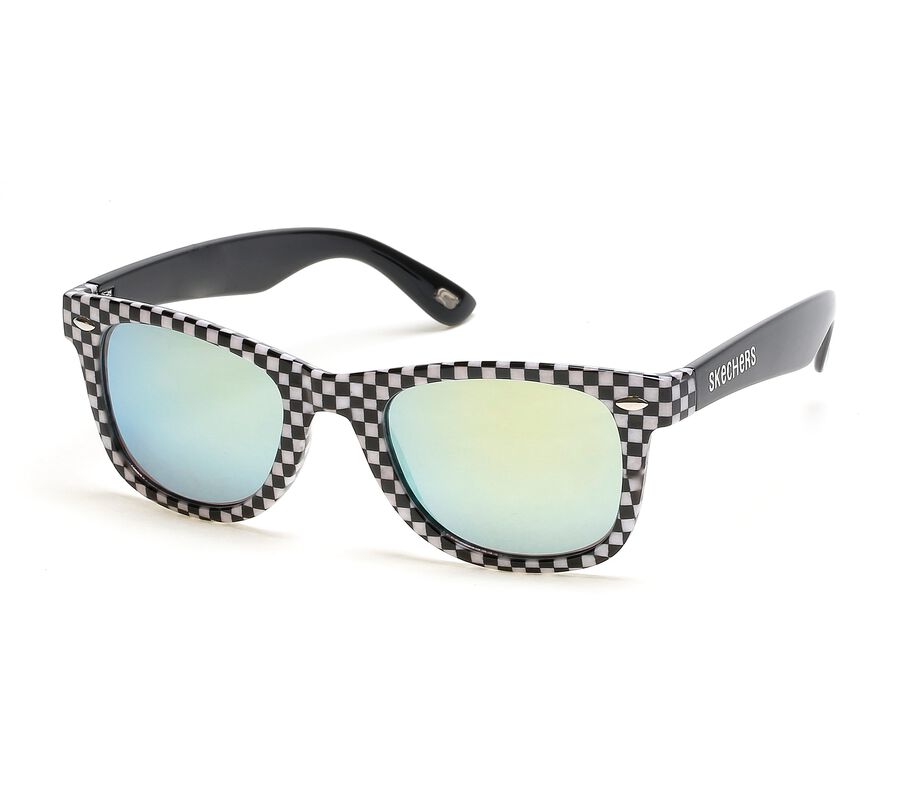 Checkered Wayfarer Sunglasses, NOIR / BLANC, largeimage number 0