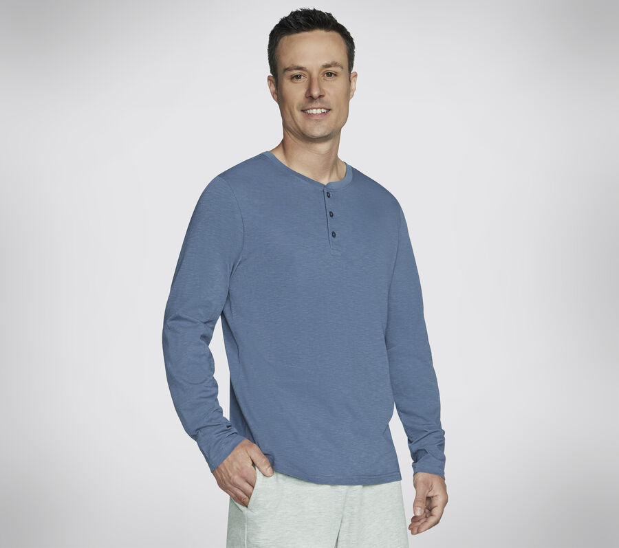 SKECH-BREEZE Slub L/S Henley, BLUE  /  GRAY, largeimage number 0