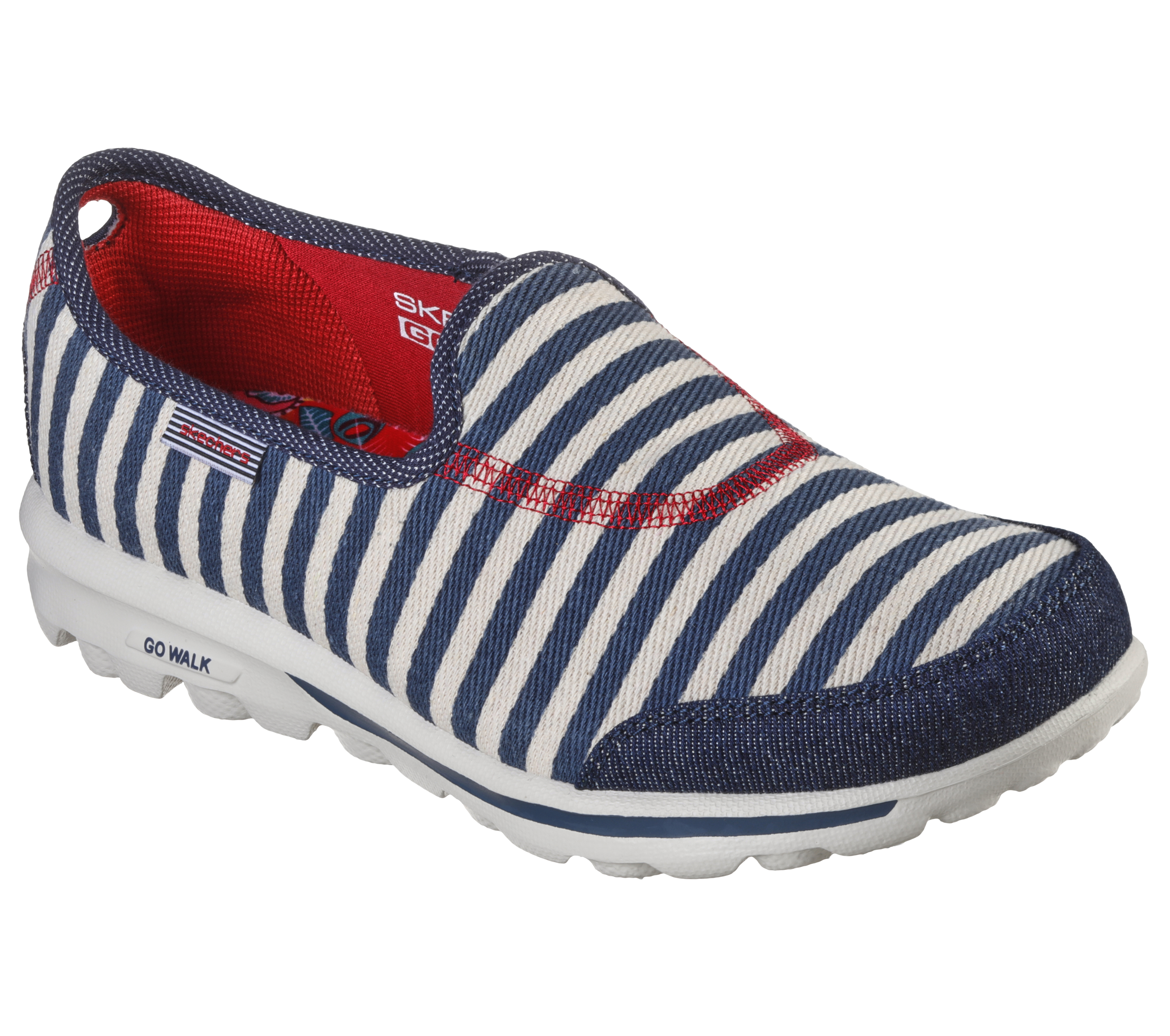 skechers go walk blue white stripe